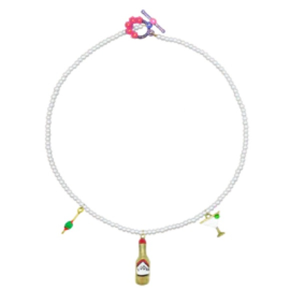 Susan Alexandra Martini White Pearl Necklace with Gold and Red Accents